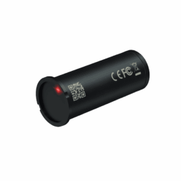 HeiTech Compact GPS Tracker Small black GPS tracking device with QR code and LED light.
