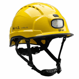 HeiTech Safety Helmet with GPS Tracker Yellow safety helmet with GPS tracking device for safety and security.